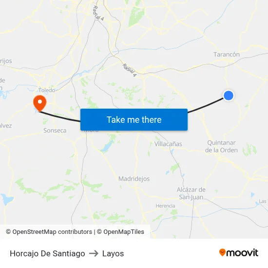 Horcajo De Santiago to Layos map