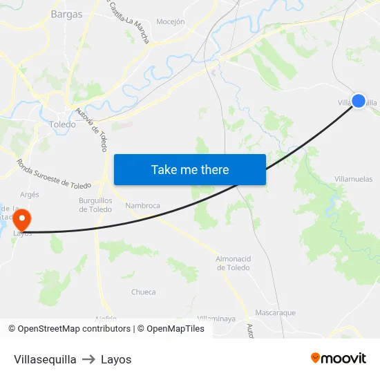 Villasequilla to Layos map