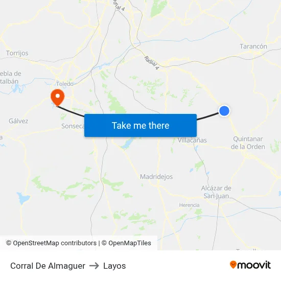 Corral De Almaguer to Layos map