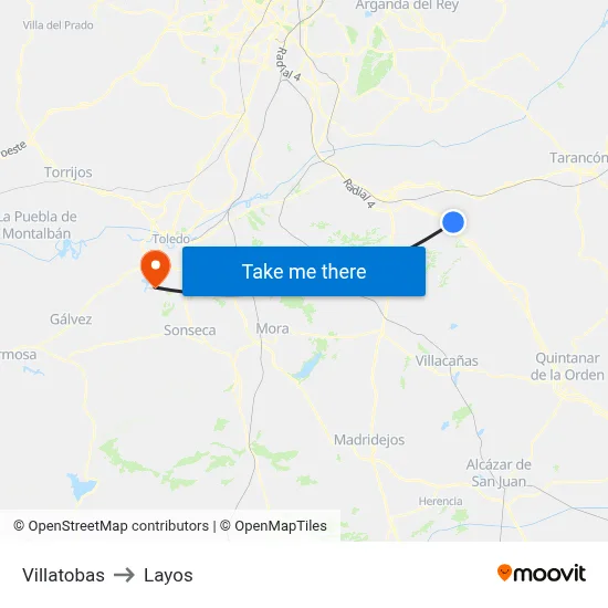 Villatobas to Layos map