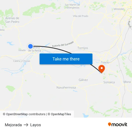 Mejorada to Layos map