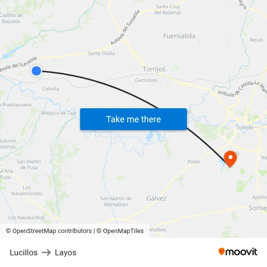 Lucillos to Layos map