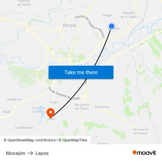 Mocejón to Layos map