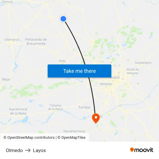 Olmedo to Layos map