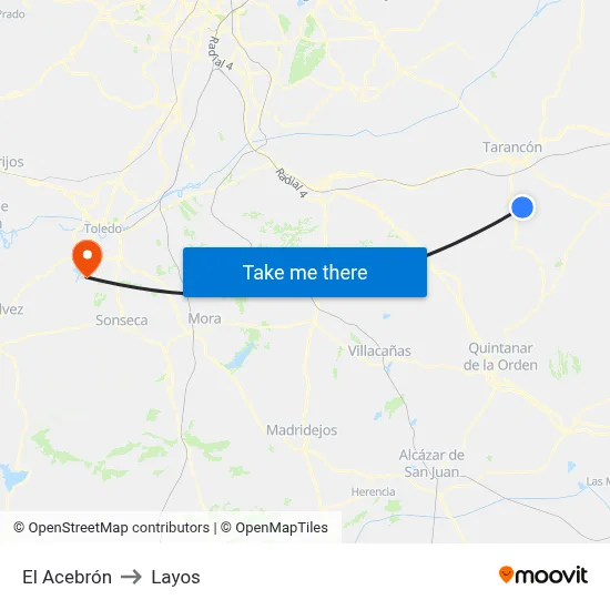 El Acebrón to Layos map