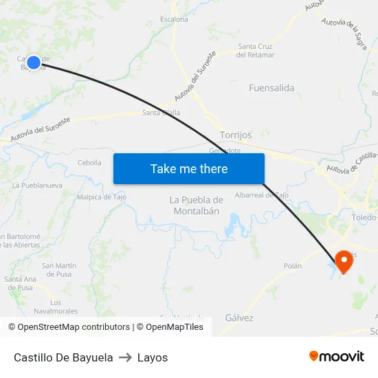 Castillo De Bayuela to Layos map