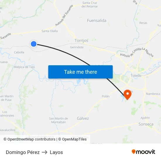 Domingo Pérez to Layos map