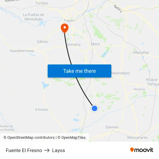 Fuente El Fresno to Layos map