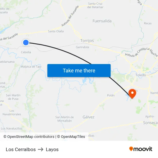 Los Cerralbos to Layos map