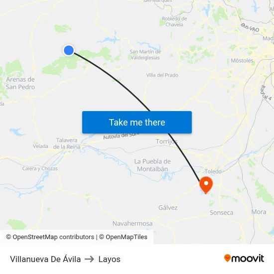 Villanueva De Ávila to Layos map