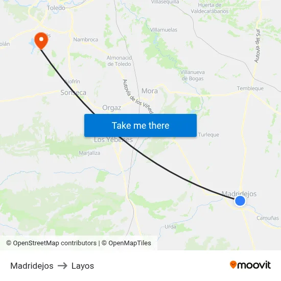 Madridejos to Layos map