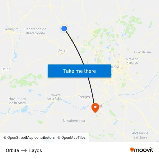 Orbita to Layos map