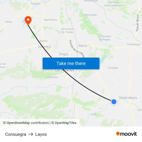 Consuegra to Layos map