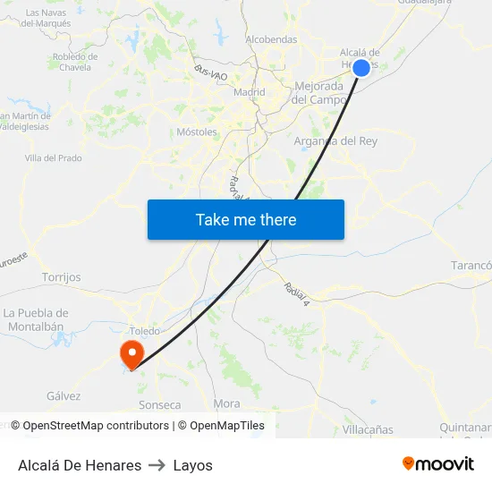 Alcalá De Henares to Layos map
