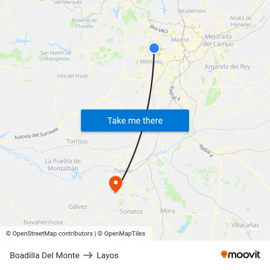 Boadilla Del Monte to Layos map