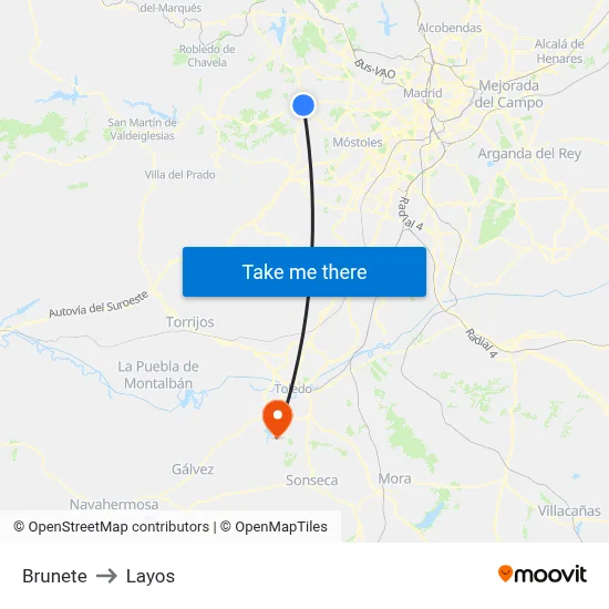 Brunete to Layos map