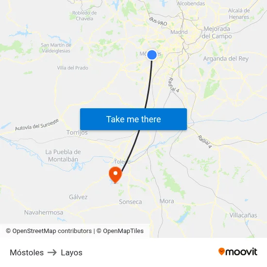 Móstoles to Layos map