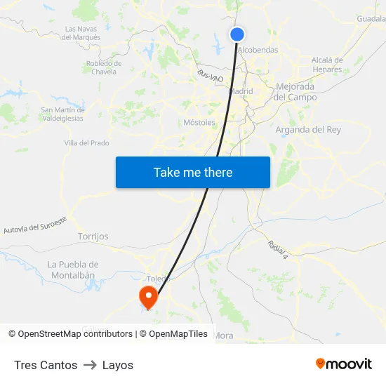 Tres Cantos to Layos map