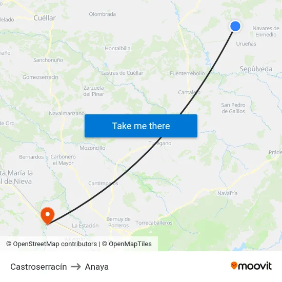 Castroserracín to Anaya map
