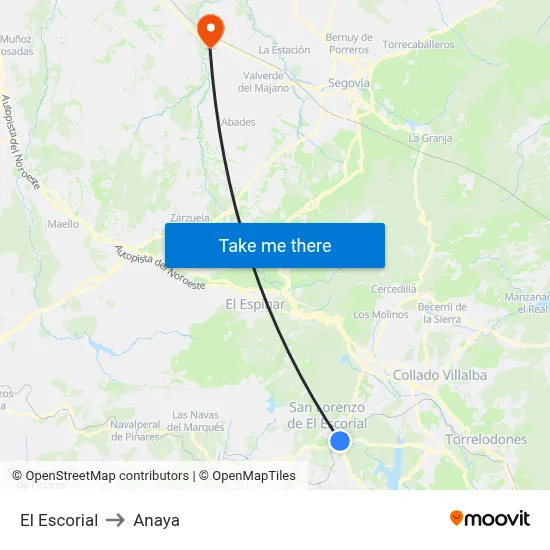 El Escorial to Anaya map