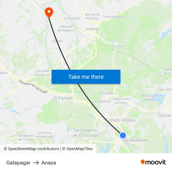 Galapagar to Anaya map