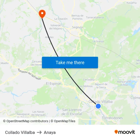 Collado Villalba to Anaya map