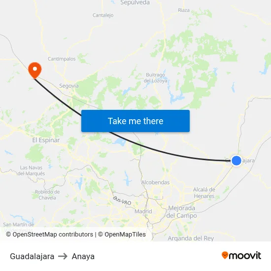 Guadalajara to Anaya map