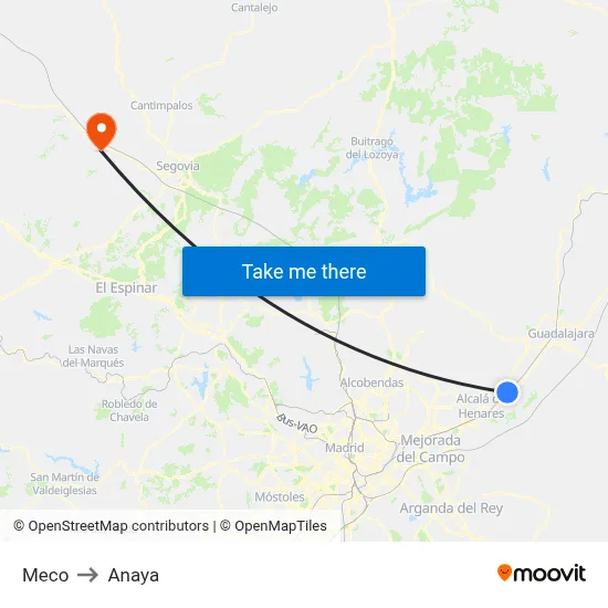 Meco to Anaya map