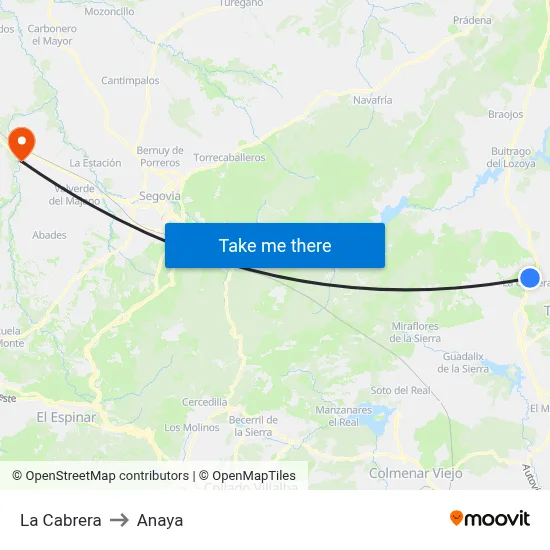 La Cabrera to Anaya map