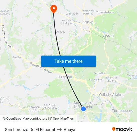 San Lorenzo De El Escorial to Anaya map