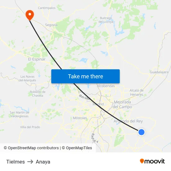 Tielmes to Anaya map
