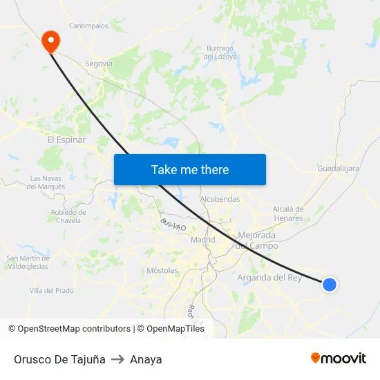 Orusco De Tajuña to Anaya map
