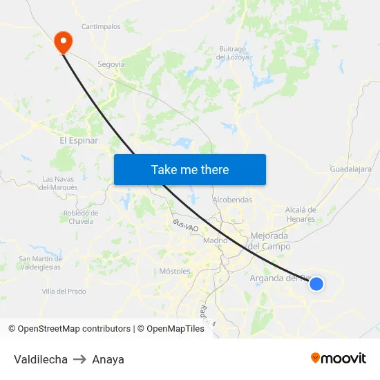 Valdilecha to Anaya map
