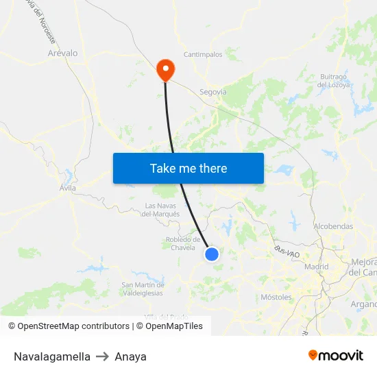 Navalagamella to Anaya map