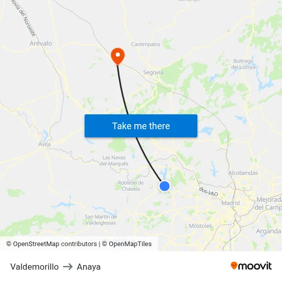 Valdemorillo to Anaya map