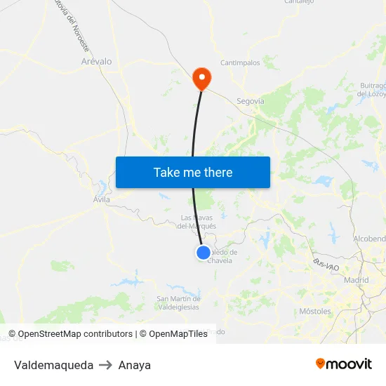 Valdemaqueda to Anaya map