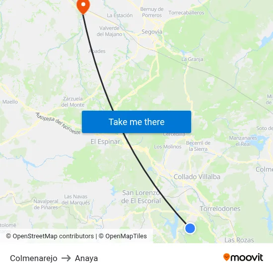 Colmenarejo to Anaya map