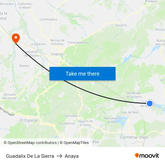 Guadalix De La Sierra to Anaya map