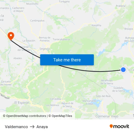 Valdemanco to Anaya map