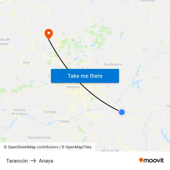 Tarancón to Anaya map