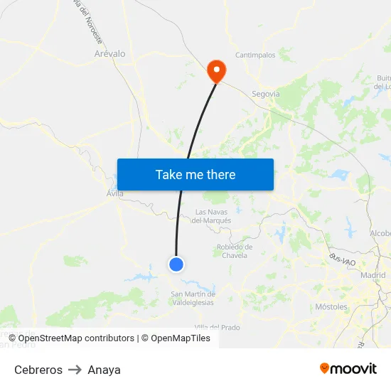 Cebreros to Anaya map