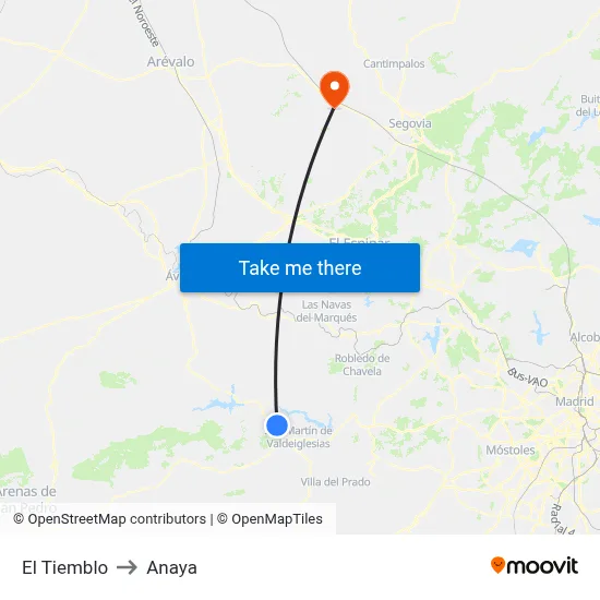 El Tiemblo to Anaya map