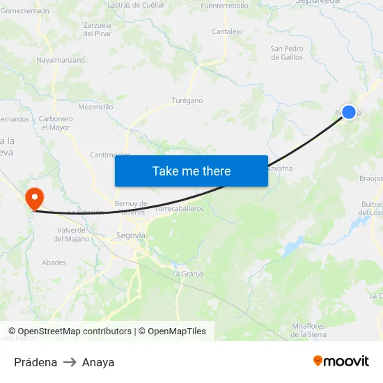 Prádena to Anaya map
