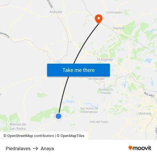 Piedralaves to Anaya map