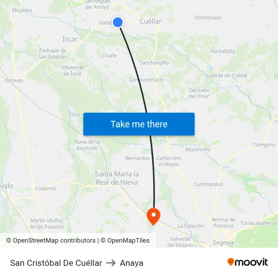 San Cristóbal De Cuéllar to Anaya map
