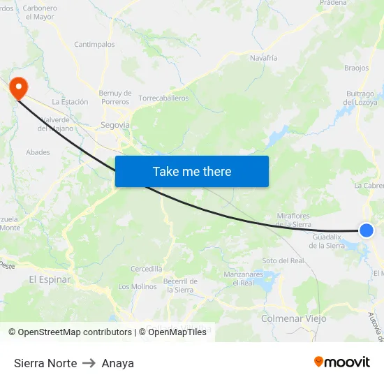 Sierra Norte to Anaya map