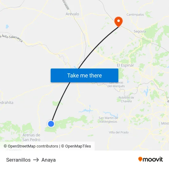 Serranillos to Anaya map