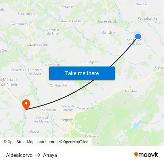 Aldealcorvo to Anaya map