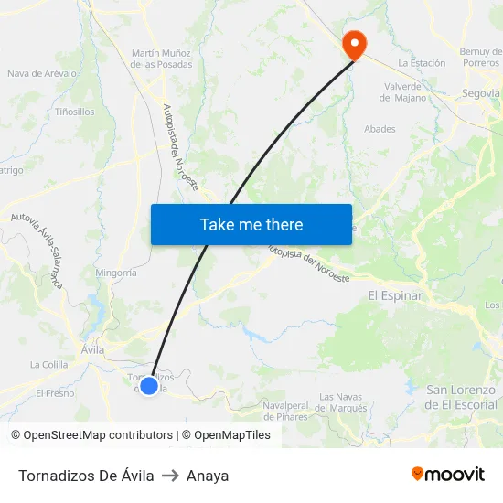 Tornadizos De Ávila to Anaya map