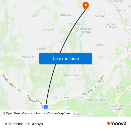 Villacastín to Anaya map